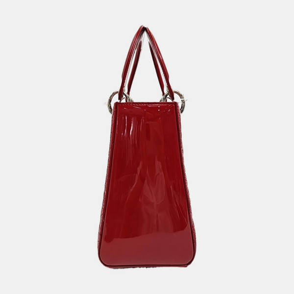 Lady Dior Medium Cannage Patent Leather Red