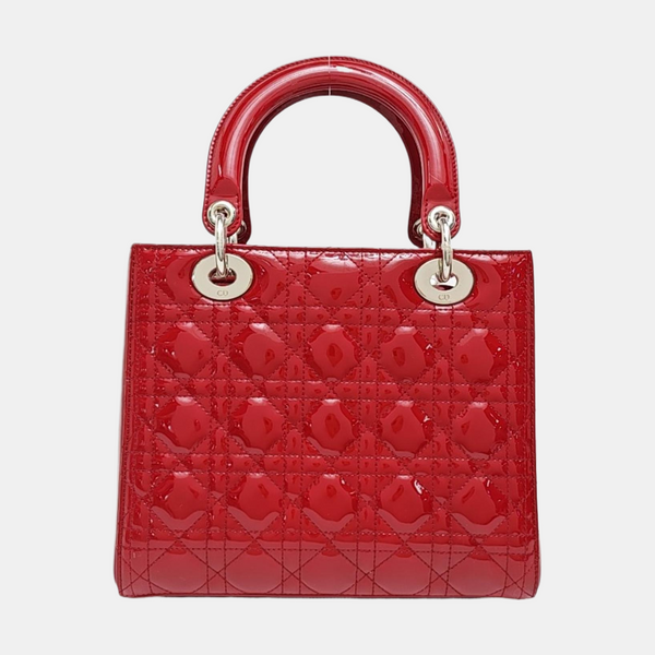 Lady Dior Medium Cannage Patent Leather Red
