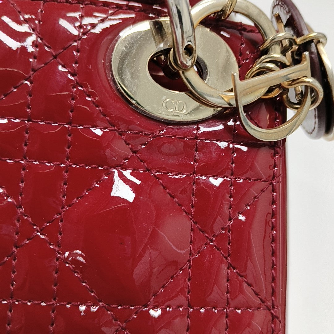 Lady Dior Mini Cannage Patent Calfskin Red