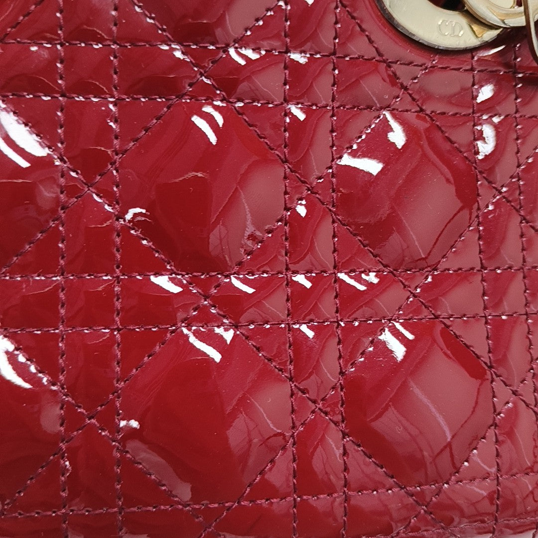 Lady Dior Mini Cannage Patent Calfskin Red