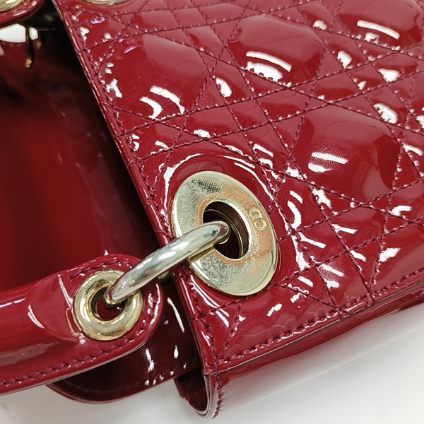 Lady Dior Mini Cannage Patent Calfskin Red