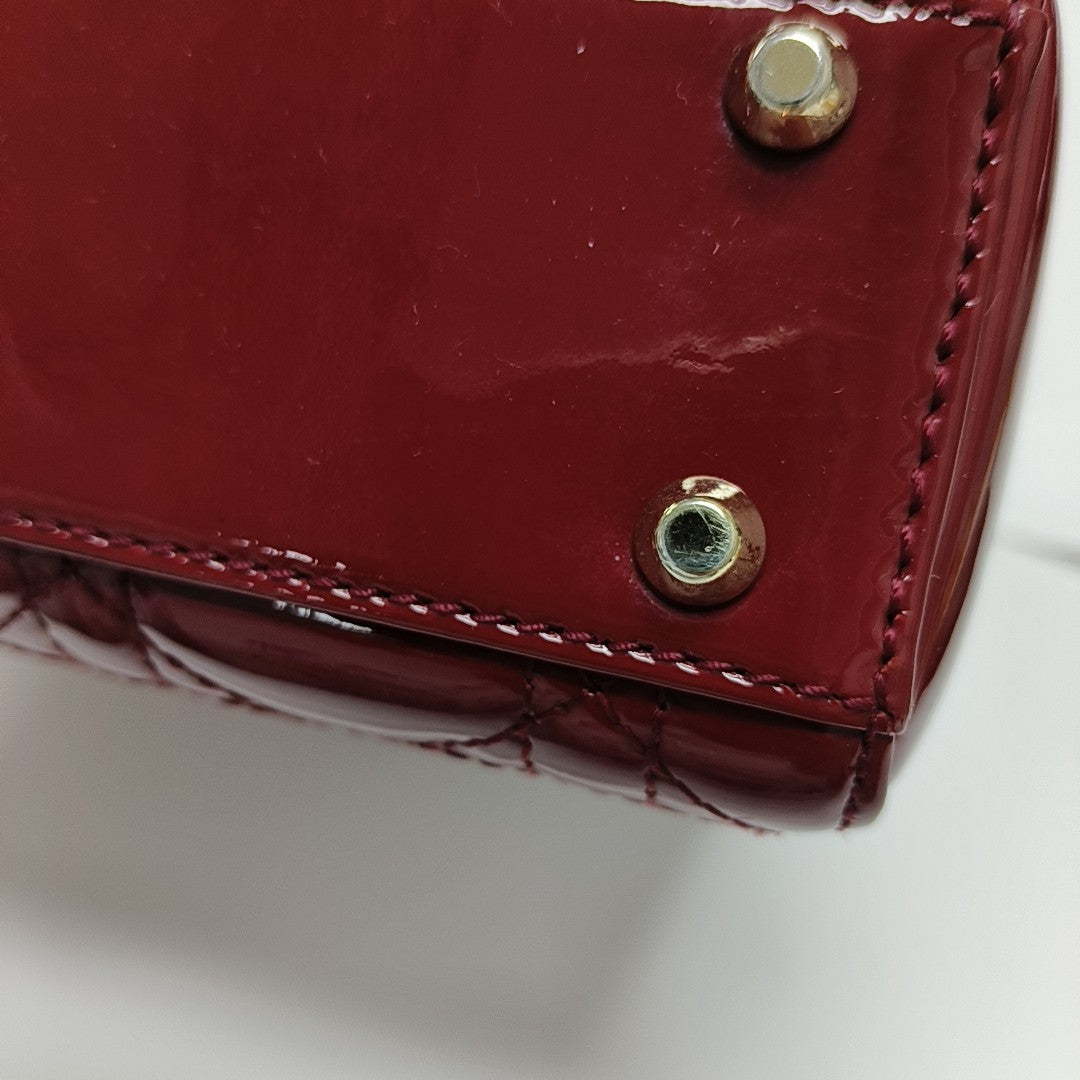 Lady Dior Mini Cannage Patent Calfskin Red