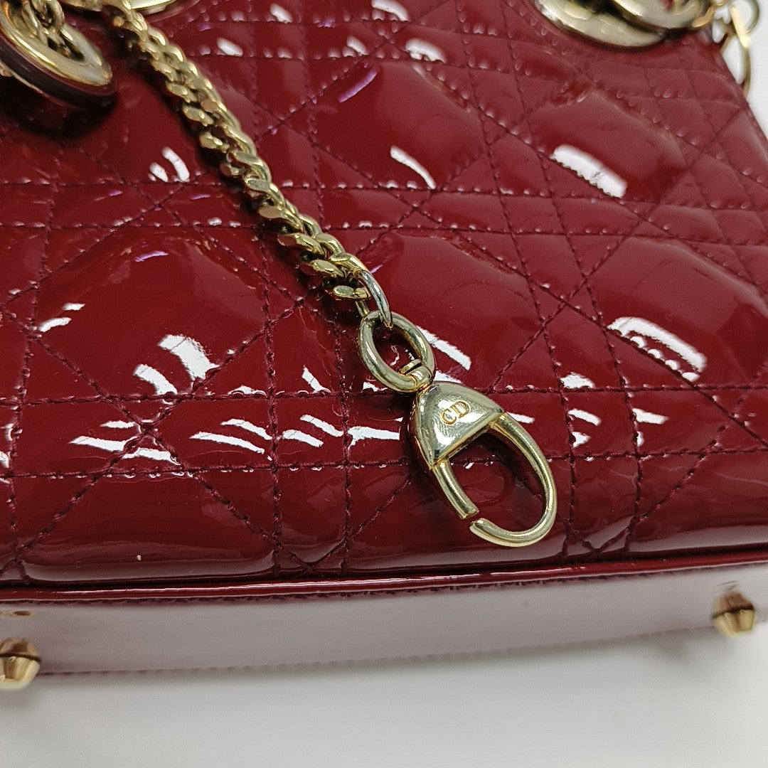Lady Dior Mini Cannage Patent Calfskin Red