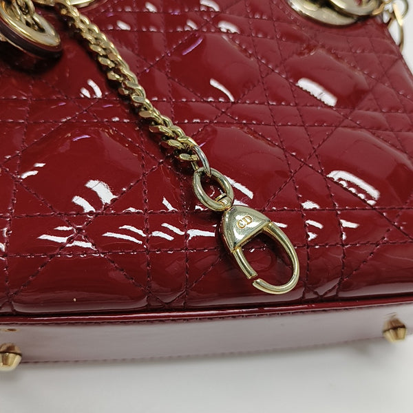 Lady Dior Mini Cannage Patent Calfskin Red