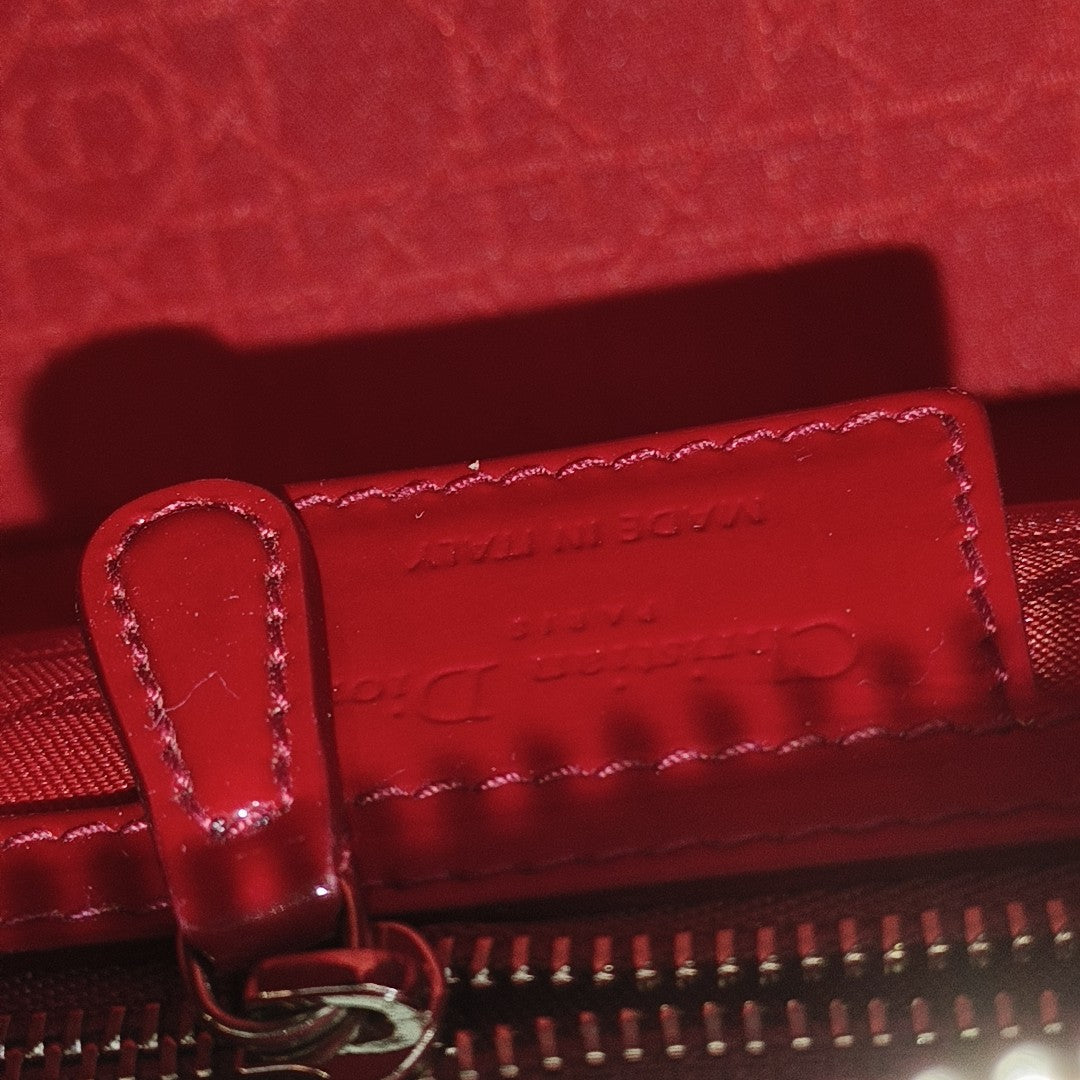 Lady Dior Medium Cannage Patent Leather Red