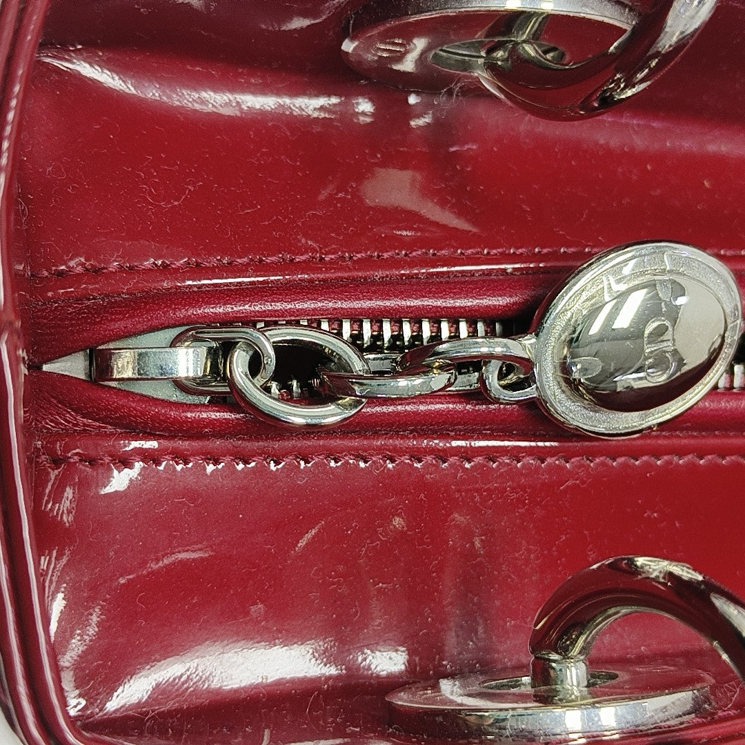 Lady Dior Medium Cannage Patent Leather Red