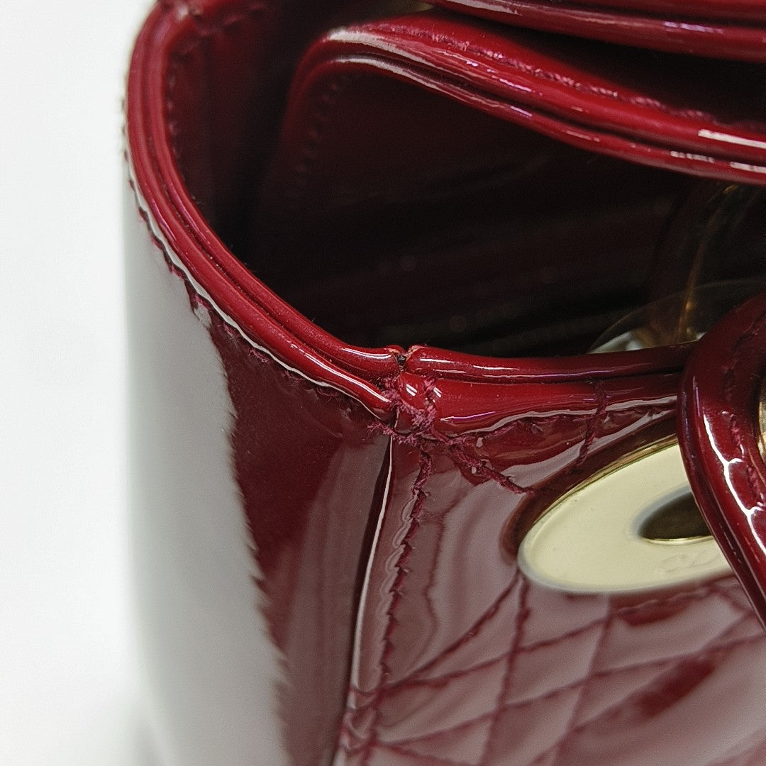 Lady Dior Mini Cannage Patent Leather Red