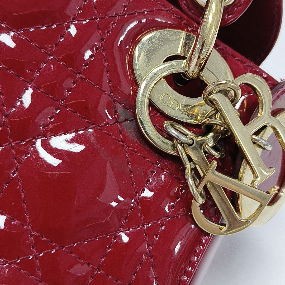 Lady Dior Mini Cannage Patent Leather Red