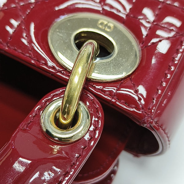 Lady Dior Mini Cannage Patent Leather Red