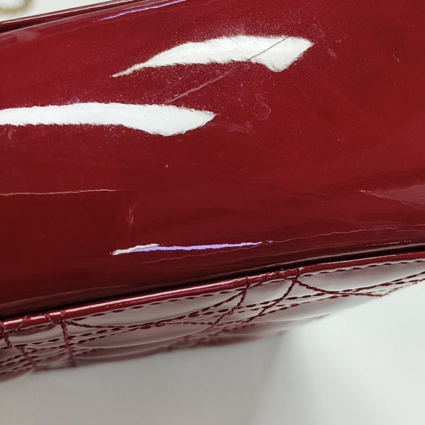 Lady Dior Mini Cannage Patent Leather Red