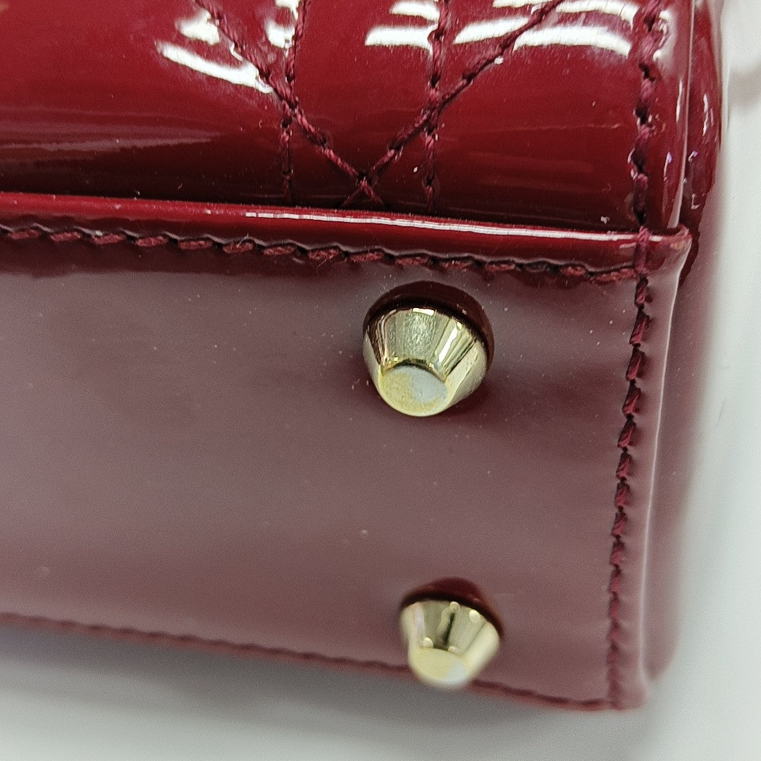 Lady Dior Mini Cannage Patent Leather Red