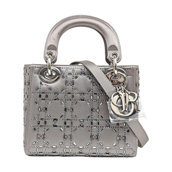Lady Dior Mini Cannage Silk Satin Gray