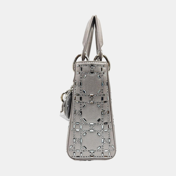 Lady Dior Mini Cannage Silk Satin Gray