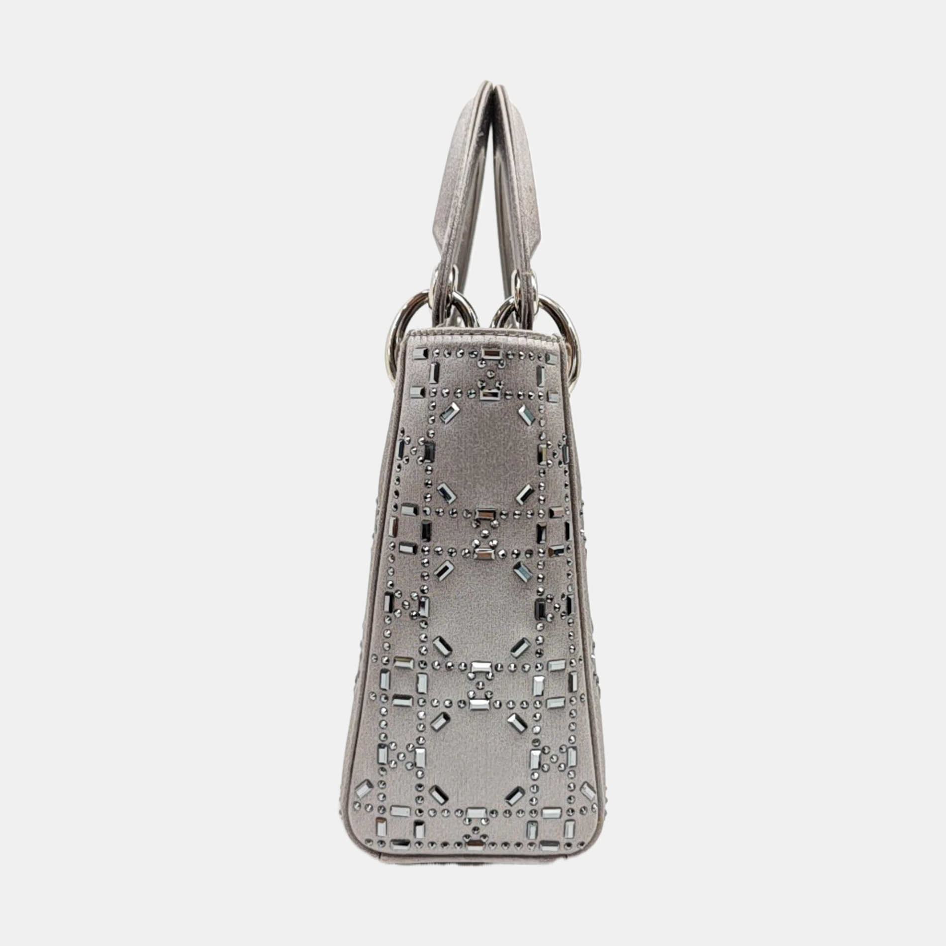 Lady Dior Mini Cannage Silk Satin Gray