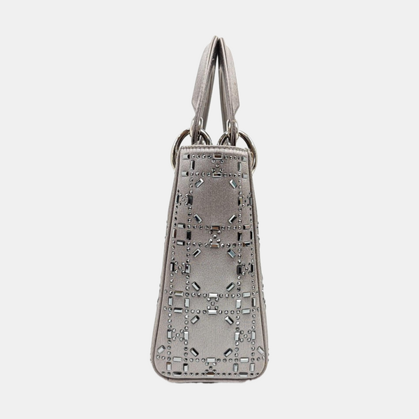 Lady Dior Mini Cannage Silk Satin Gray
