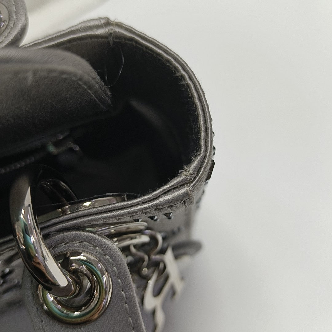 Lady Dior Mini Cannage Silk Satin Gray