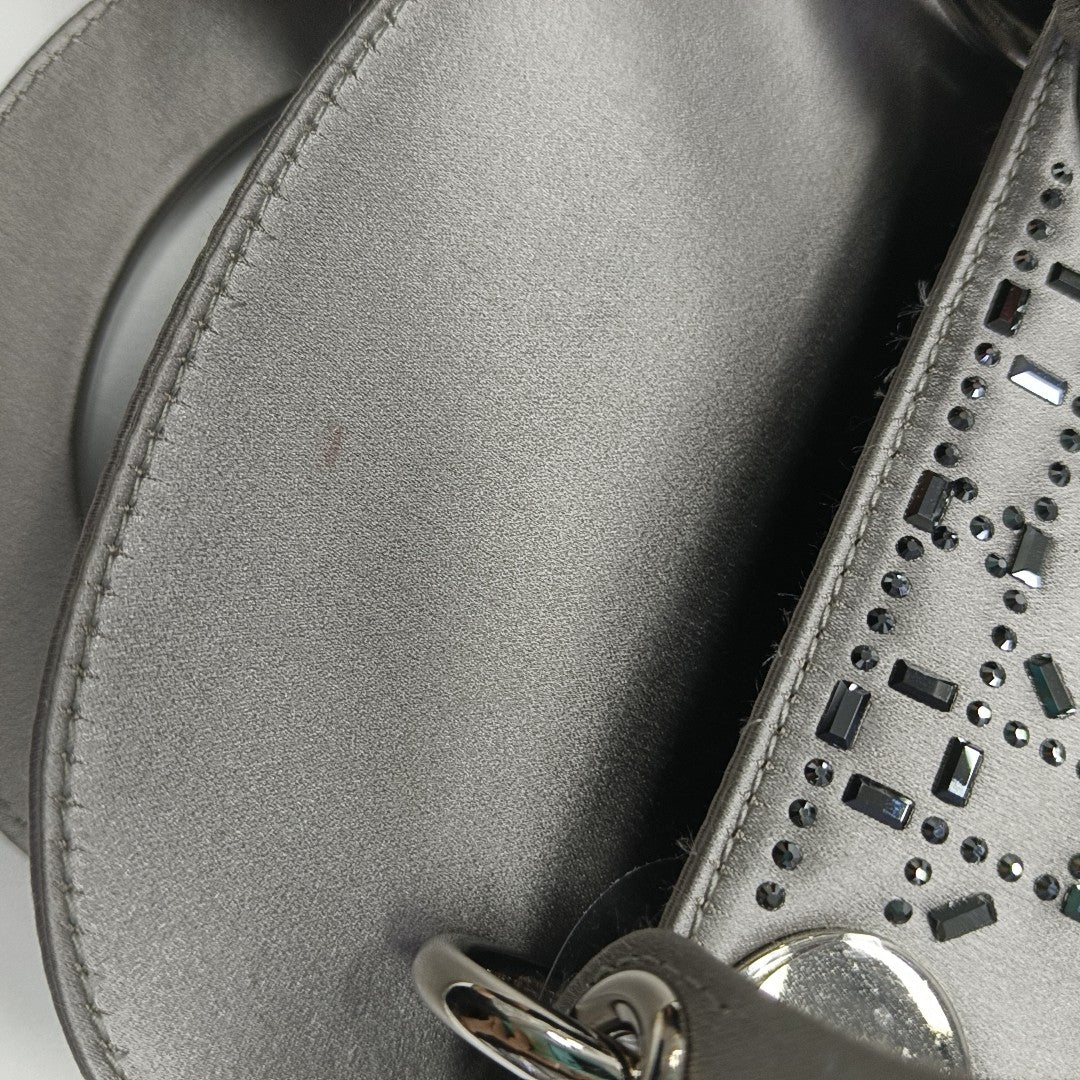 Lady Dior Mini Cannage Silk Satin Gray