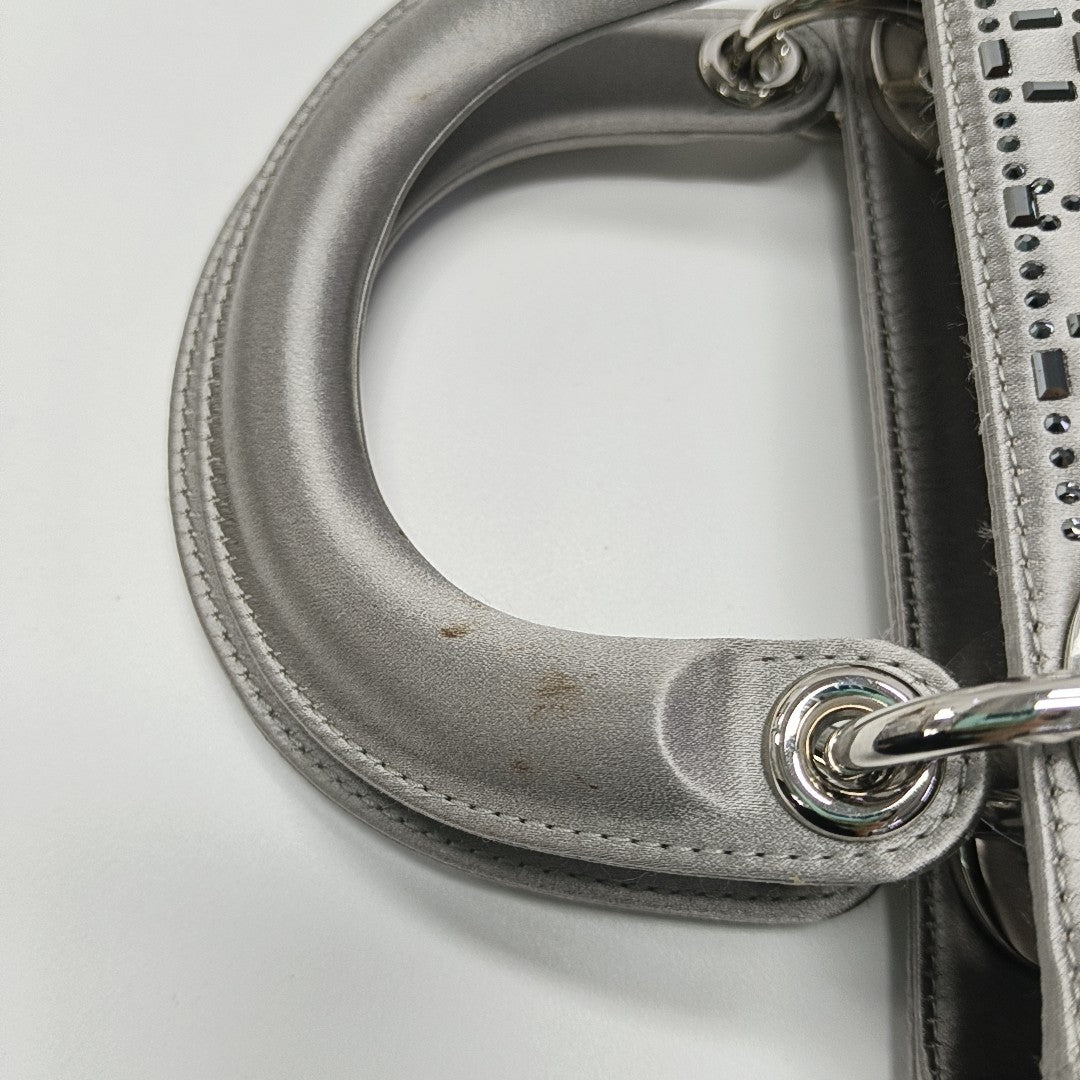 Lady Dior Mini Cannage Silk Satin Gray