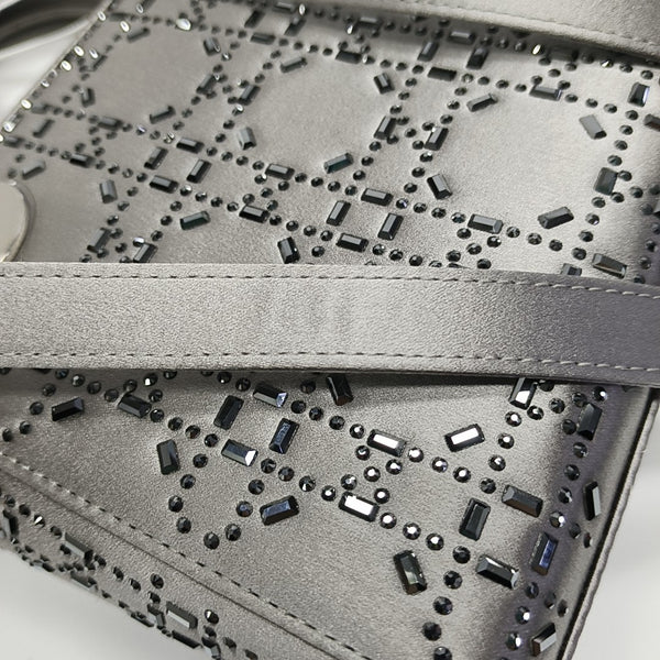 Lady Dior Mini Cannage Silk Satin Gray