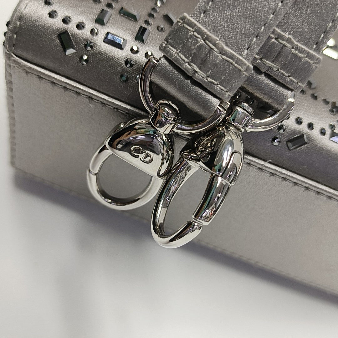 Lady Dior Mini Cannage Silk Satin Gray