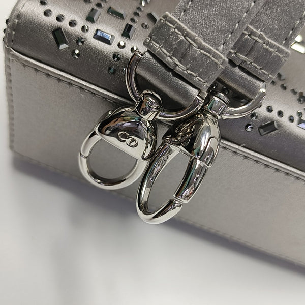 Lady Dior Mini Cannage Silk Satin Gray