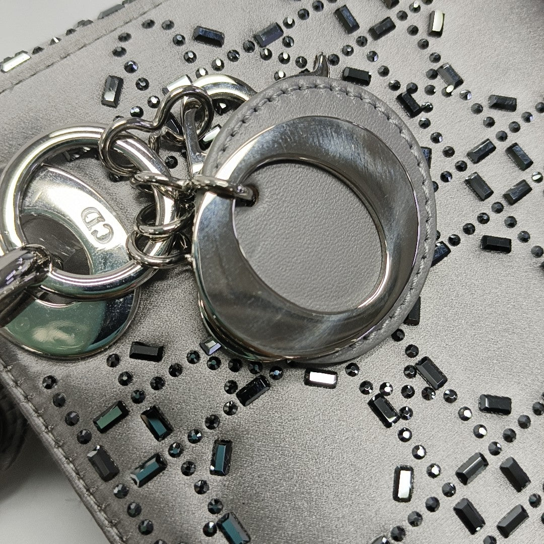 Lady Dior Mini Cannage Silk Satin Gray