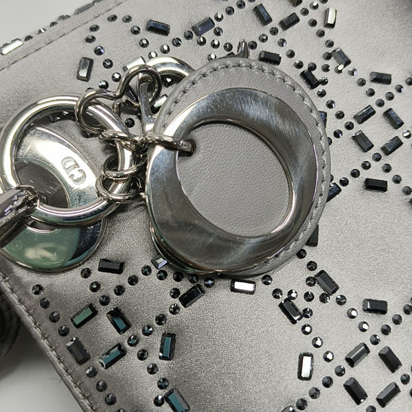 Lady Dior Mini Cannage Silk Satin Gray