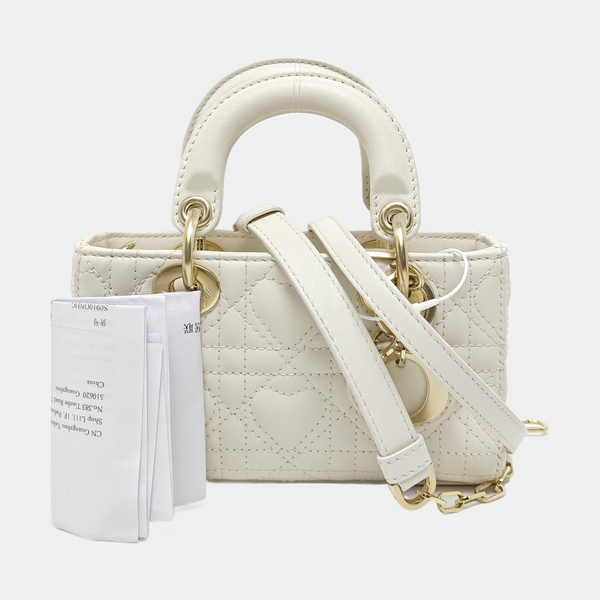 Lady D-Joy Super Mini Cannage Lambskin White