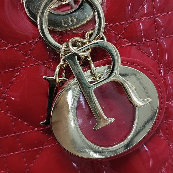 Lady Dior Medium Cannage Patent Leather Red