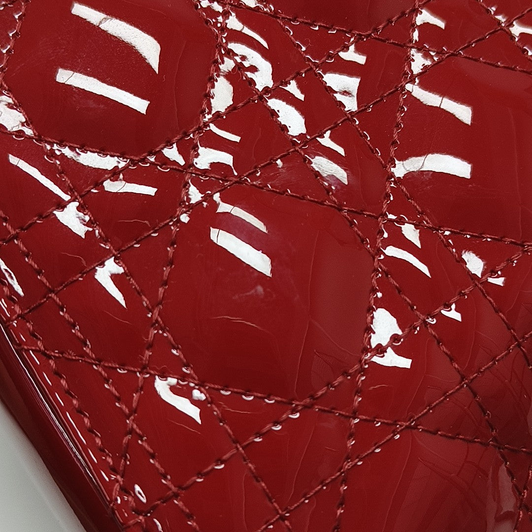 Lady Dior Medium Cannage Patent Leather Red
