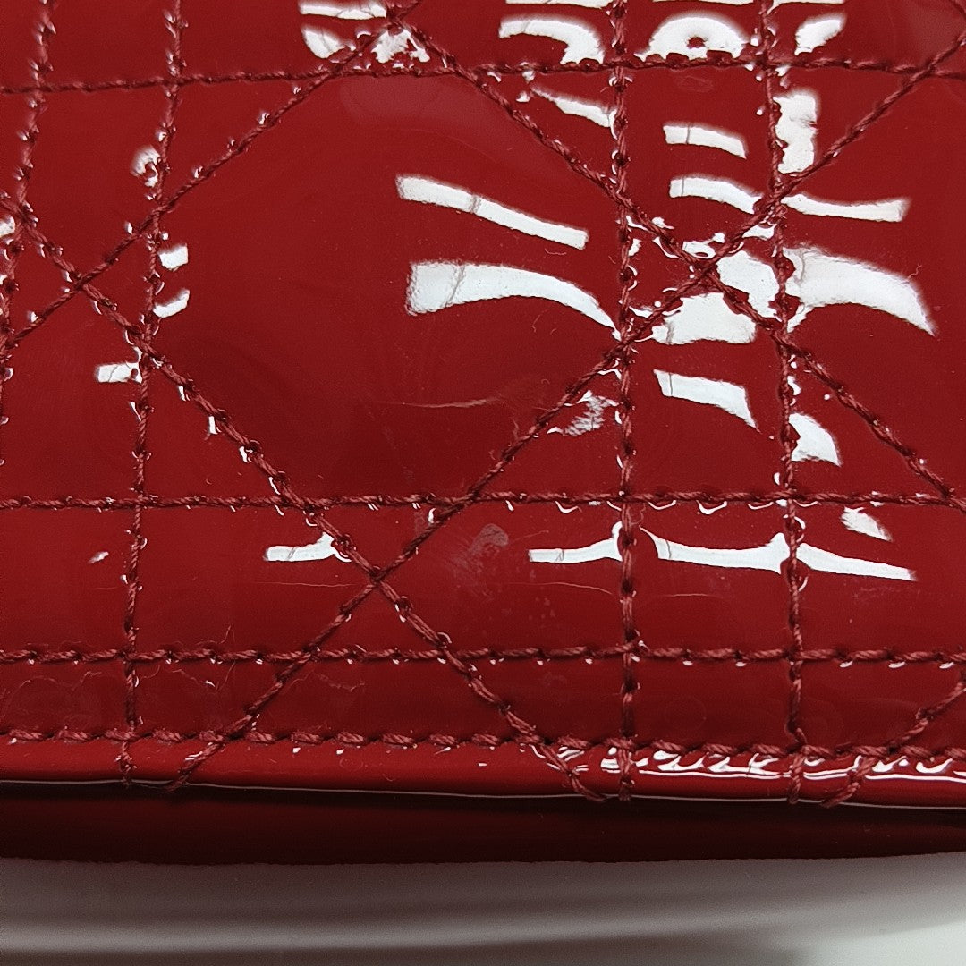 Lady Dior Medium Cannage Patent Leather Red