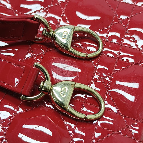 Lady Dior Medium Cannage Patent Leather Red
