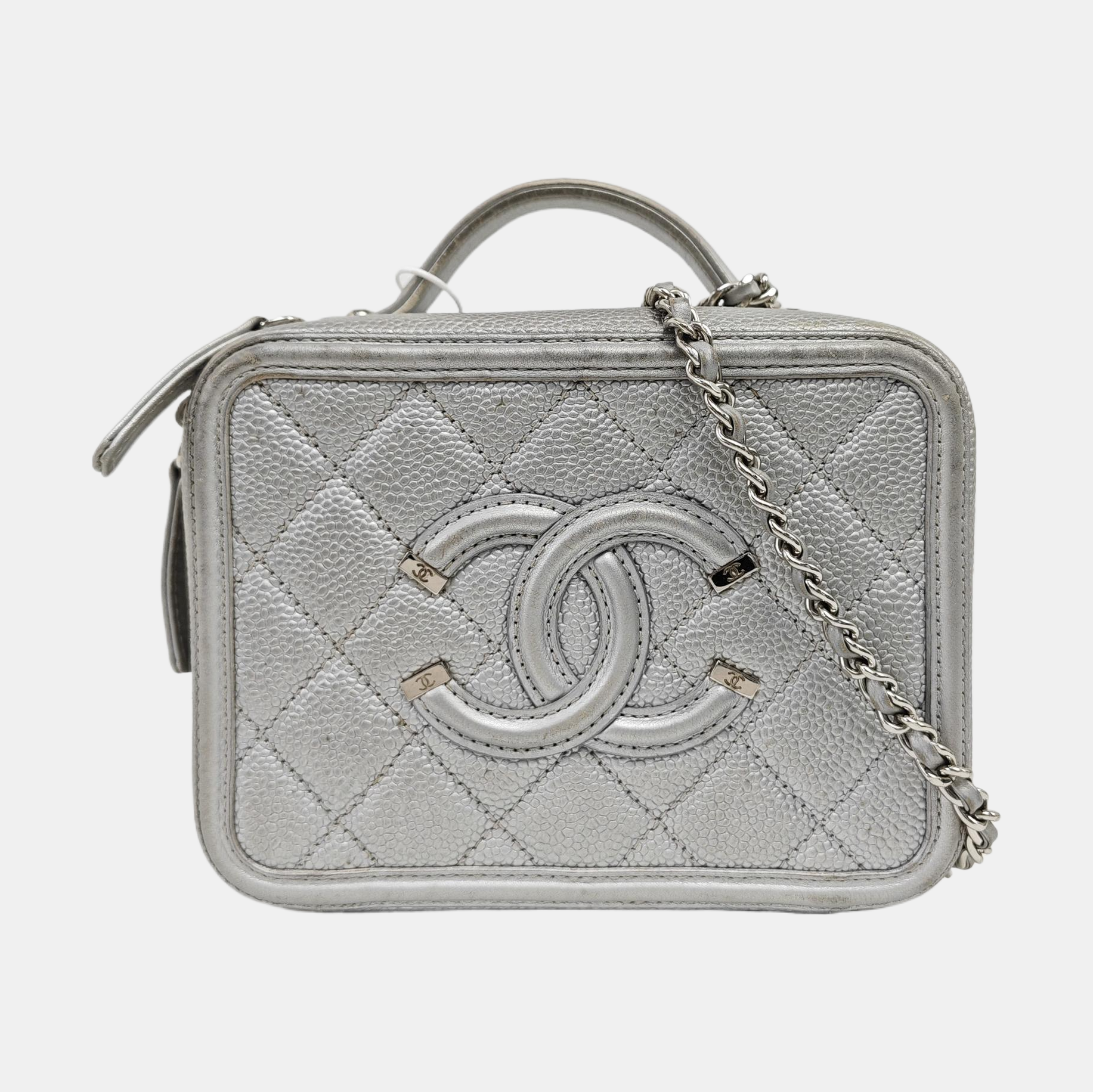 FILIGREE Small Quilted Grained Calfskin Silver