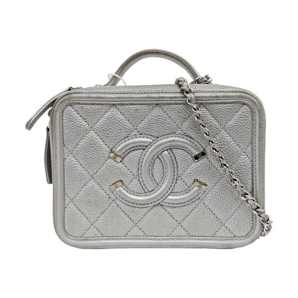 FILIGREE Small Quilted Grained Calfskin Silver