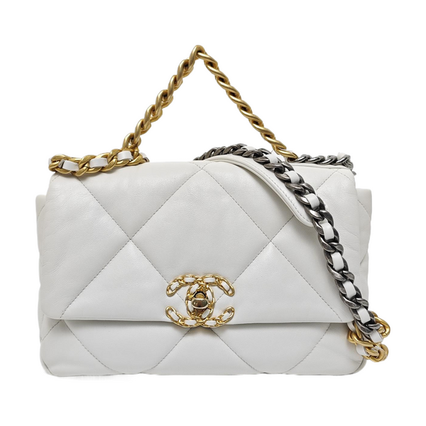CHANEL 19 Small Quilted Lambskin White