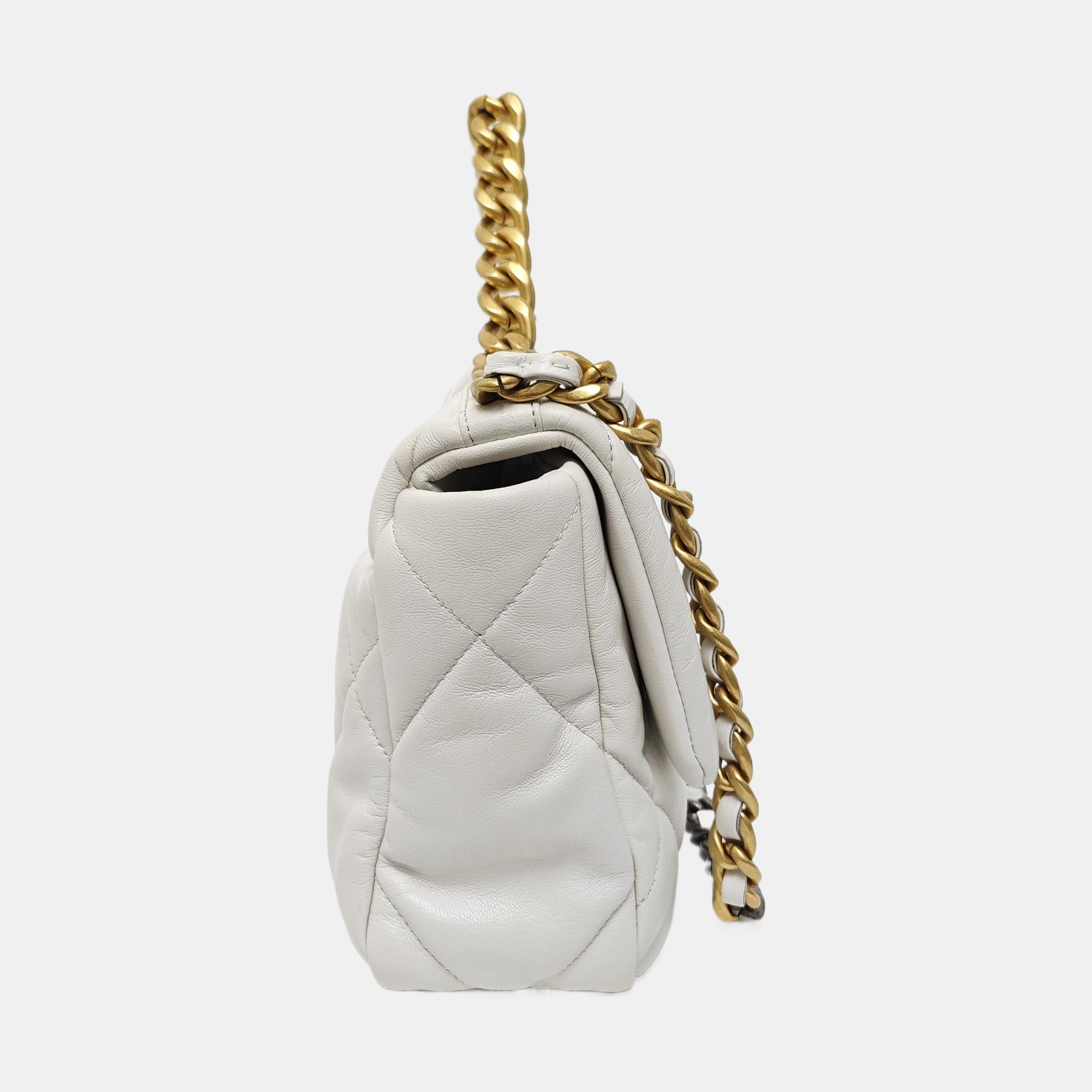 CHANEL 19 Small Quilted Lambskin White