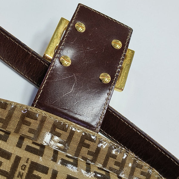 Coated Canvas Top Handle Bag Brown
