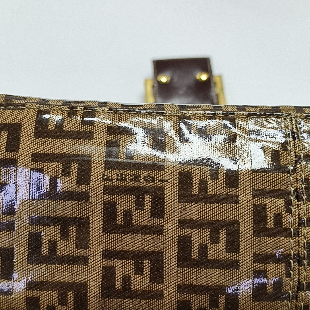 Coated Canvas Top Handle Bag Brown