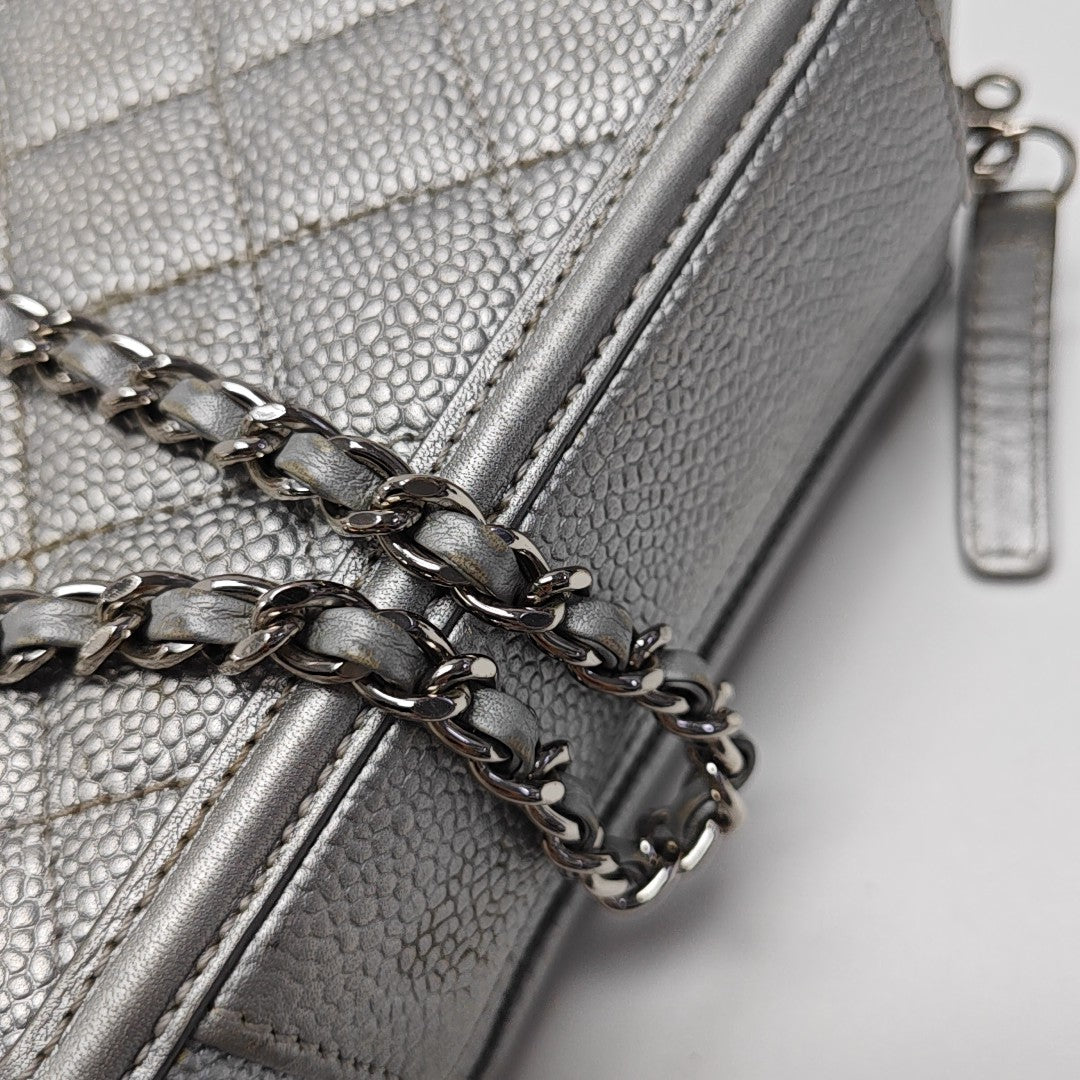 FILIGREE Small Quilted Grained Calfskin Silver