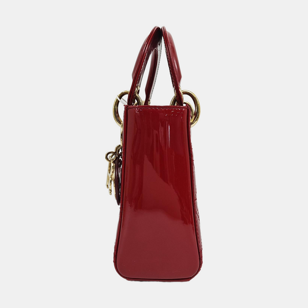 Lady Dior Mini Cannage Patent Leather Red