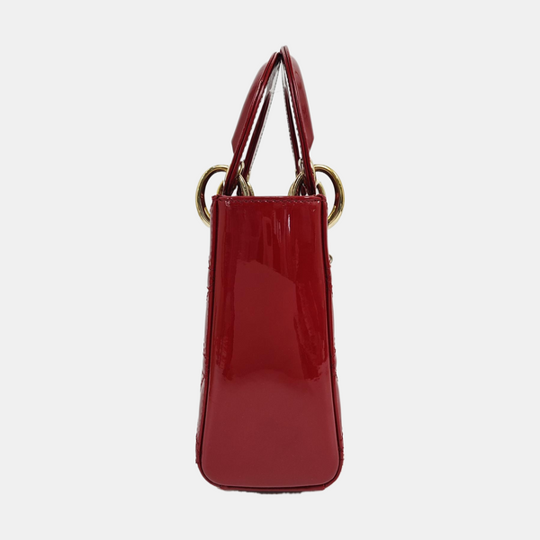 Lady Dior Mini Cannage Patent Leather Red