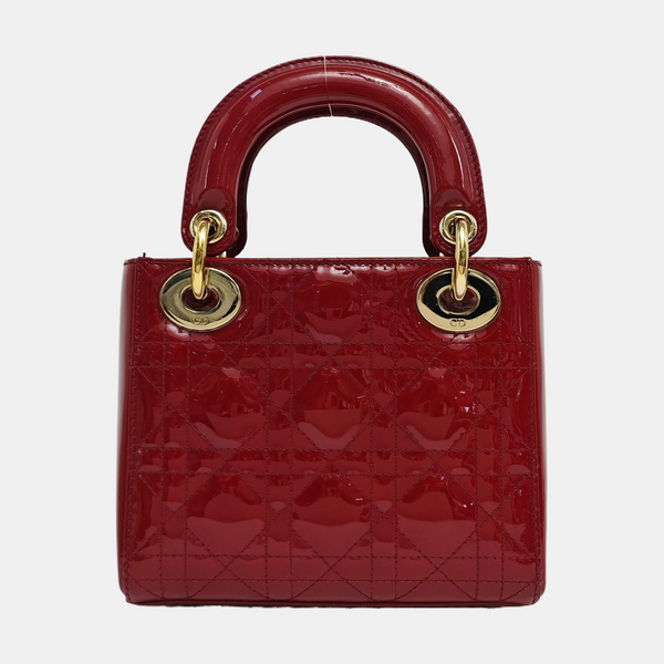 Lady Dior Mini Cannage Patent Leather Red