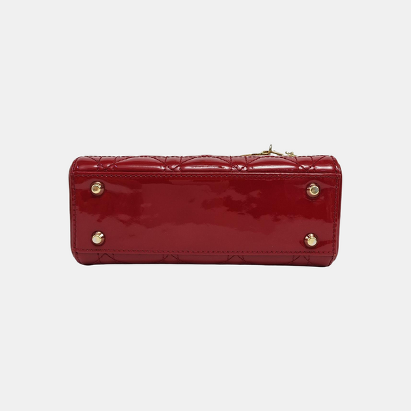 Lady Dior Mini Cannage Patent Leather Red
