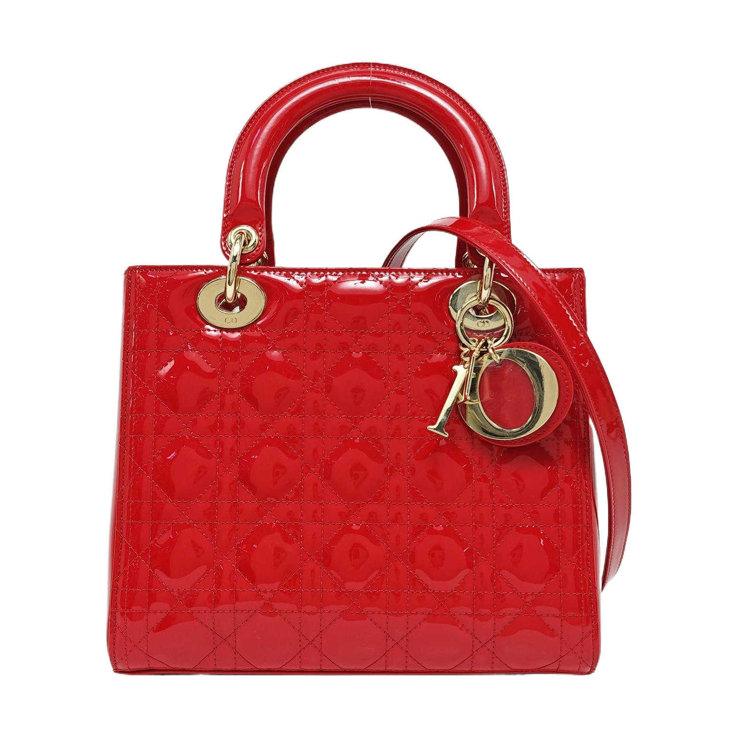 Lady Dior Medium Cannage Patent Leather Red