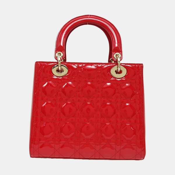 Lady Dior Medium Cannage Patent Leather Red