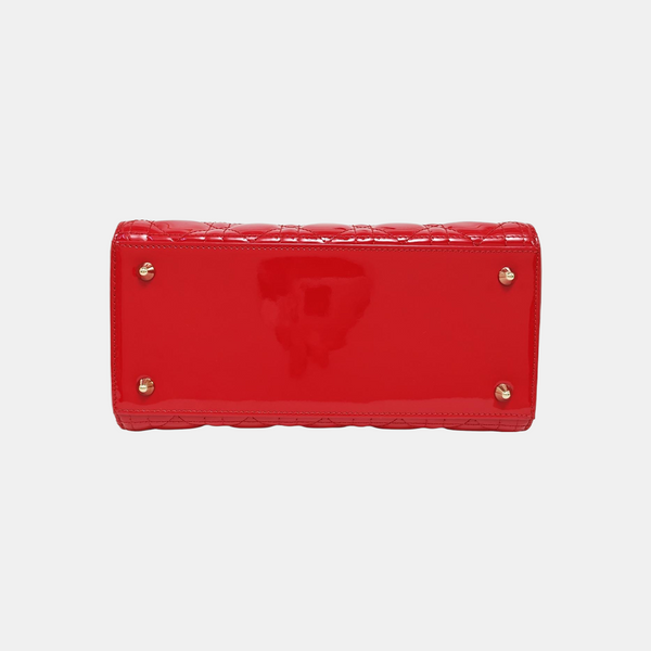Lady Dior Medium Cannage Patent Leather Red