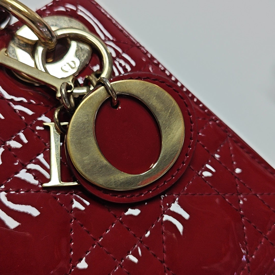 Lady Dior Mini Cannage Patent Leather Red