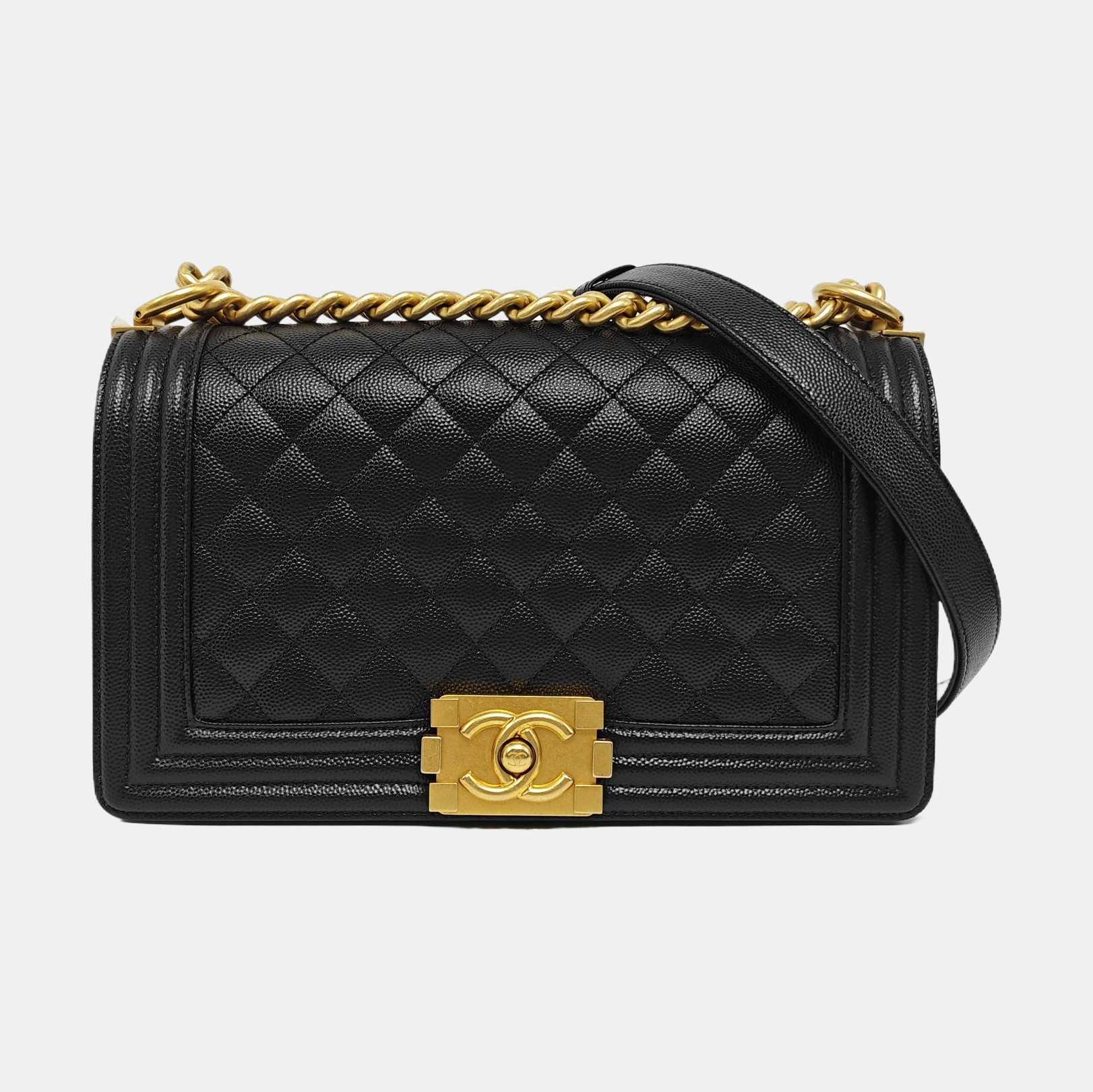 BOY CHANEL Medium Quilted Grained Calfskin Black