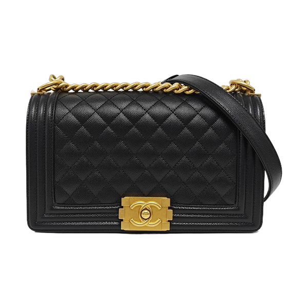 BOY CHANEL Medium Quilted Grained Calfskin Black