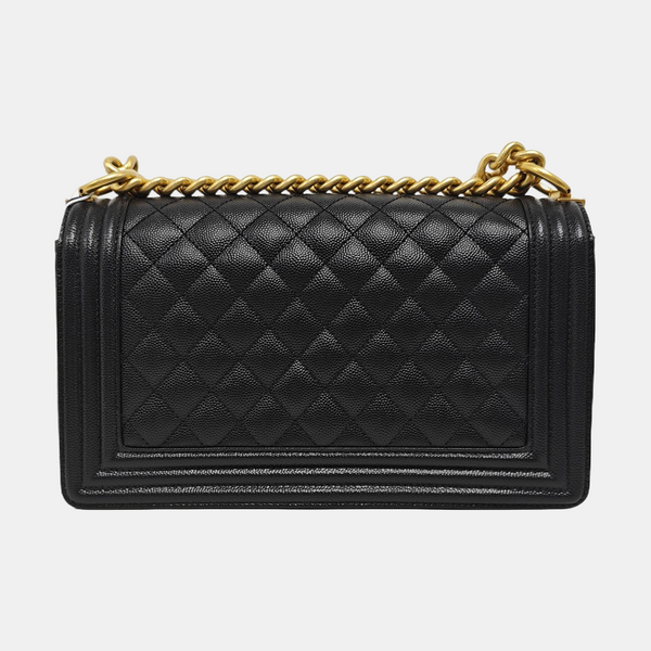 BOY CHANEL Medium Quilted Grained Calfskin Black
